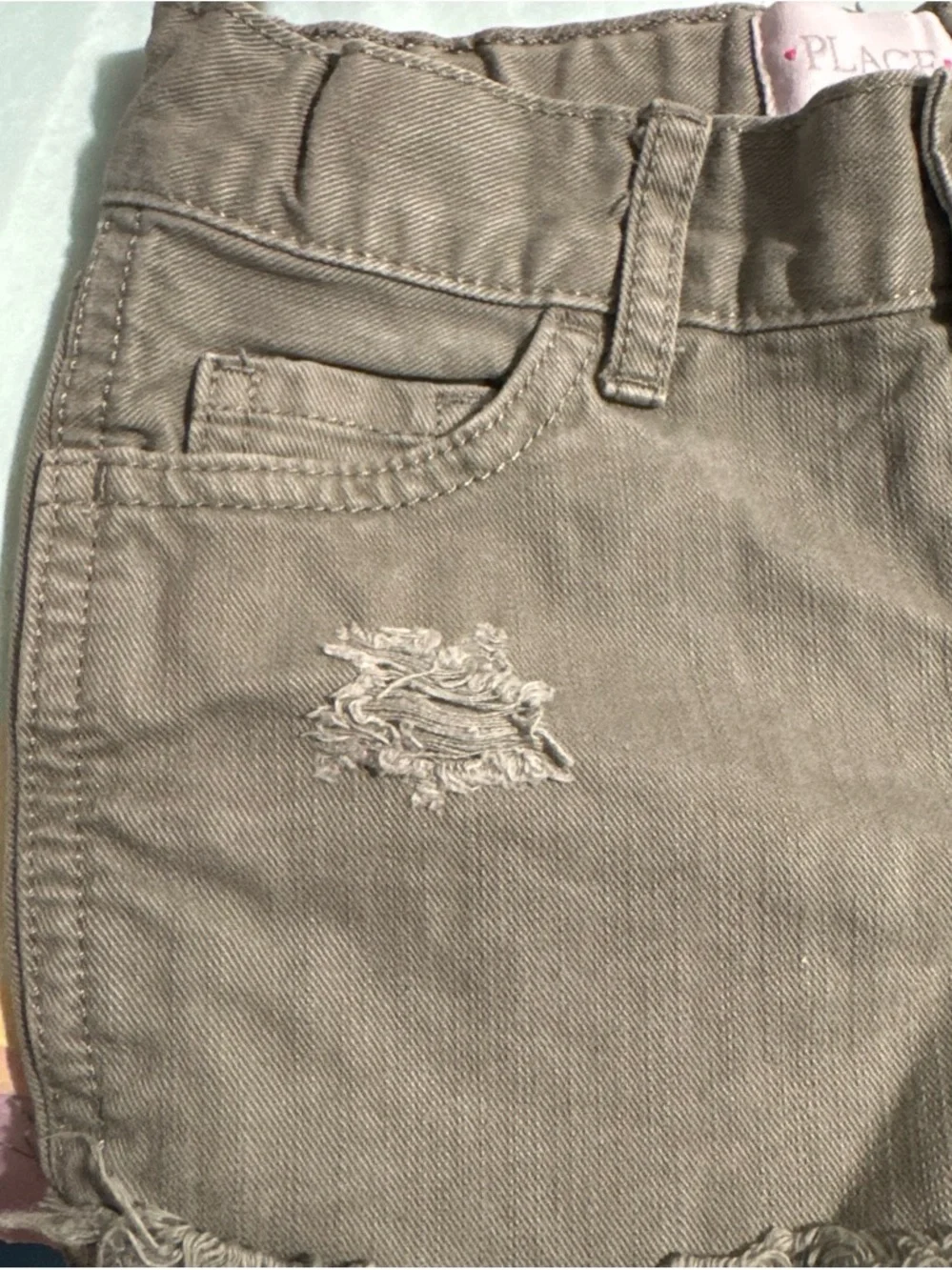 Place Olive Frayed Denim Shorts